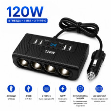 Разклонител за запалка с 4 гнезда, usb + type Разклонител за запалка с 4 гнезда, usb + type